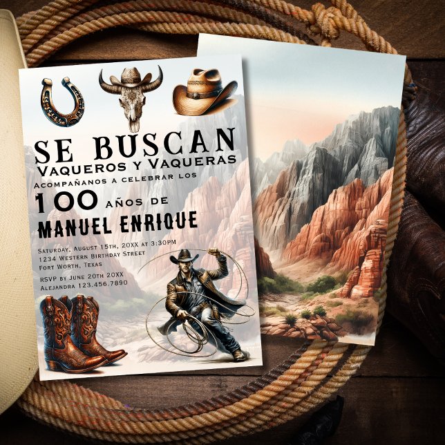 Invitation Vaquero Espagnol Occidental Cowboy Casquette 100e  (Créateur téléchargé)