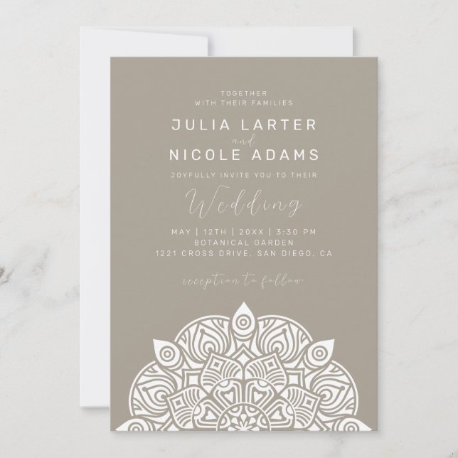 Invitation Variant Oval Classique Mandala Mariage du Pacifiqu (Devant)