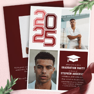 Invitation Varsity Bourgogne moderne Photo Graduation Party