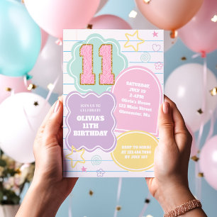 Invitation Varsity pastel patch carnet 11e anniversaire
