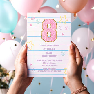 Invitation Varsity pastel patch carnet 8e anniversaire