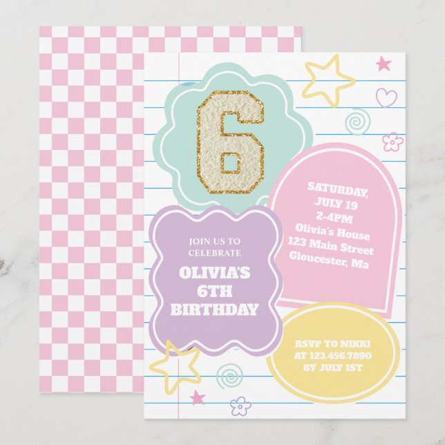 Invitation Varsity pastel patch carnet Anniversaire (Devant / Derrière)