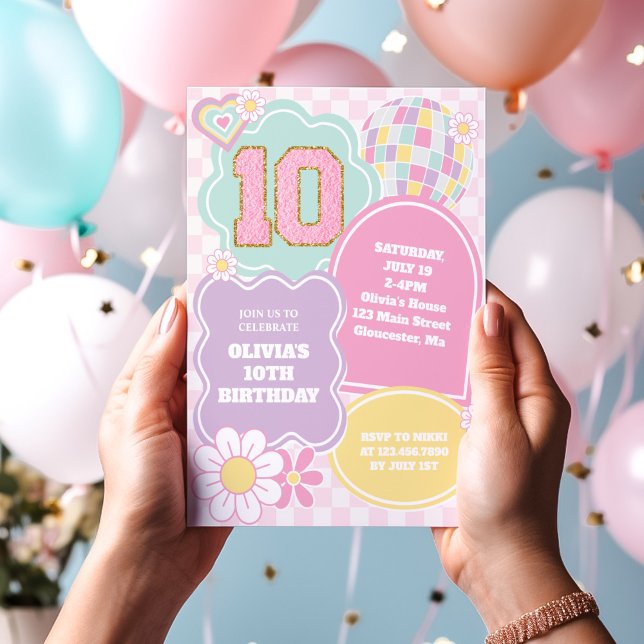 Invitation Varsity preppy pastel patch 10e anniversaire (Créateur téléchargé)