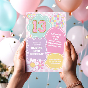Invitation Varsity preppy pastel patch 13e Anniversaire