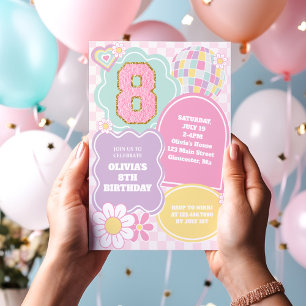 Invitation Varsity preppy pastel patch 8e anniversaire