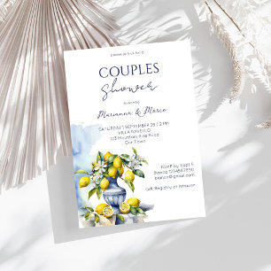 Invitation Vase bleu italien d'Amalfi citrons couples douche