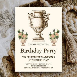 Invitation Vase élégant victorien vintage pour fête d'anniver