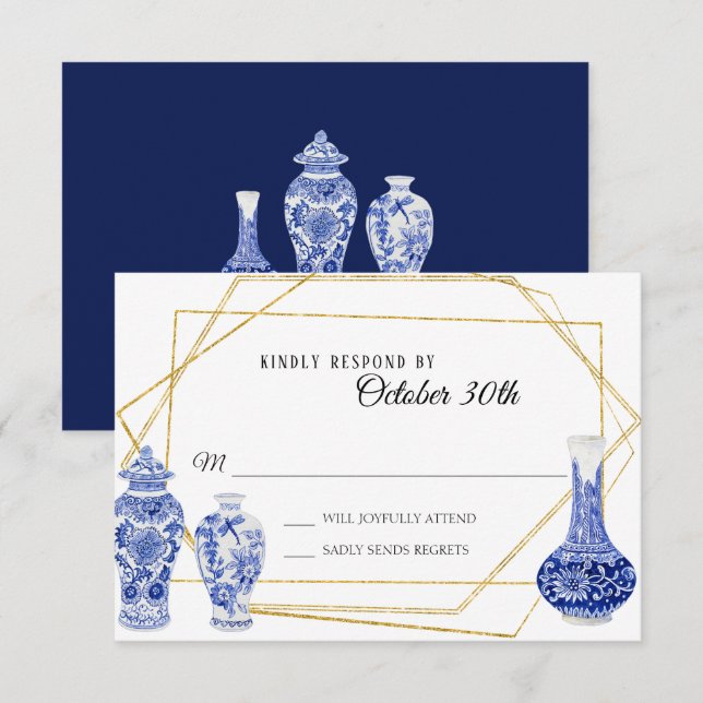 Invitation Vase en forme de pot à gingembre bleu marine doré  (Devant / Derrière)