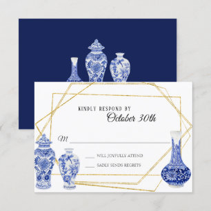 Invitation Vase en forme de pot à gingembre bleu marine doré 