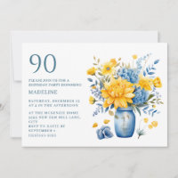 Vase Fleurs Jaunes Bleues 90e Anniversaire