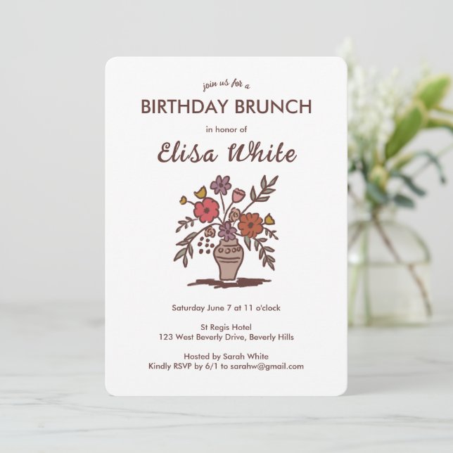 Invitation Vase florale Rustique Whimsical Anniversaire Fête  (Debout devant)
