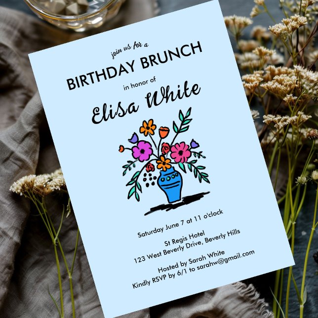 Invitation Vase florale Rustique Whimsical Anniversaire Fête  (Floral Vase Rustic Whimsical BIRTHDAY PARTY Custom Invitation
)