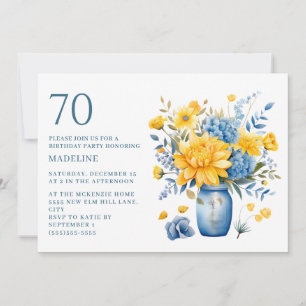 Invitation Vase Jaune Fleurs Bleues 70e anniversaire