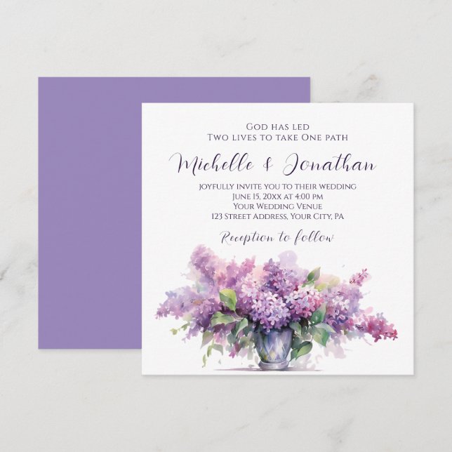 Invitation Vase Lilac Fleurs Mariage chrétien inspirateur (Devant / Derrière)