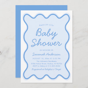 Invitation Vastes Moderne Courbe Rétro Dusty Baby shower bleu