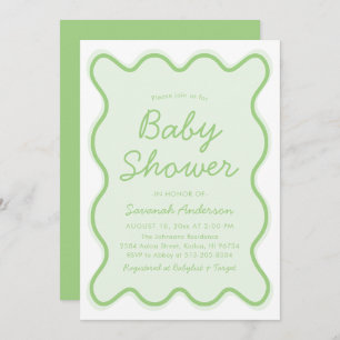 Invitation Vastes Moderne Courbe Retro Sage Baby shower Vert