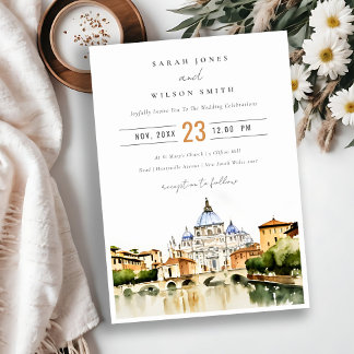 Invitation Vatican Rome Italie Aquarelle Paysage Mariage