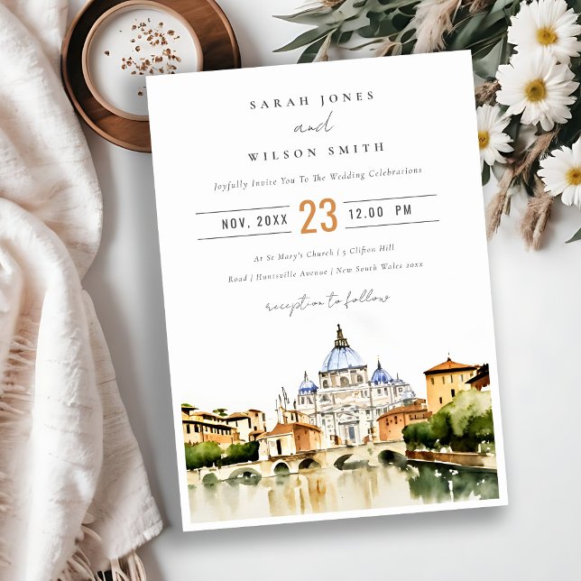 Invitation Vatican Rome Italie Aquarelle Paysage Mariage (Créateur téléchargé)