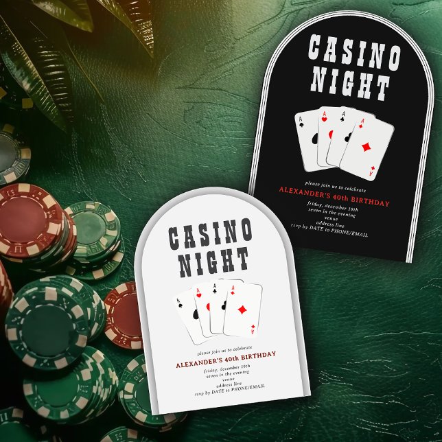 Invitation Vegas Casino Blackjack Poker Nuit Black Party (Vegas Casino Blackjack Poker Night Black Playing Card Gambling Party Arched Invitation)