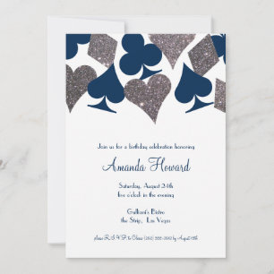 Invitation Vegas fête d'anniversaire Marine Blue Silver Faux