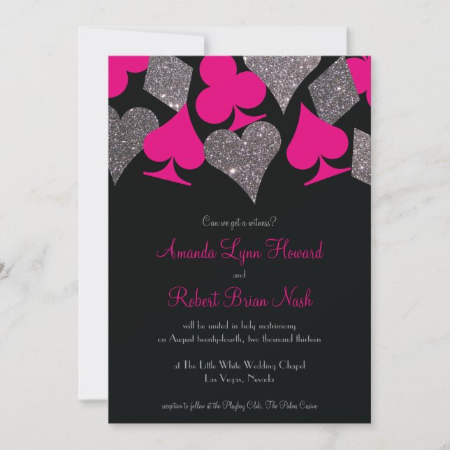 Invitation Vegas Mariage Black Hot rose Silver Parties scinti (Devant)
