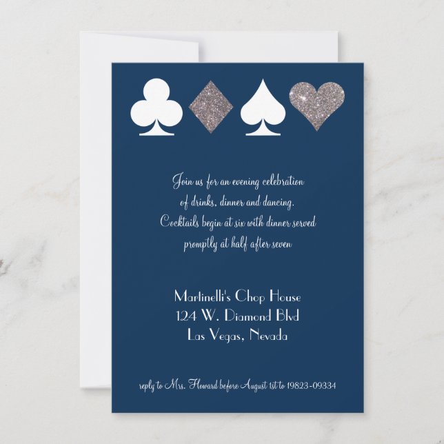 Invitation Vegas Mariage Célébration Marine Argent Faux Parti (Devant)