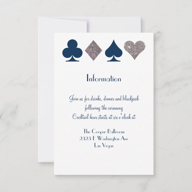 Invitation Vegas Mariage Marine Blue Silver Extra Info Card (Devant)