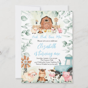 Invitation Végétal Animaux de ferme Barnyard Blue Boy Anniver