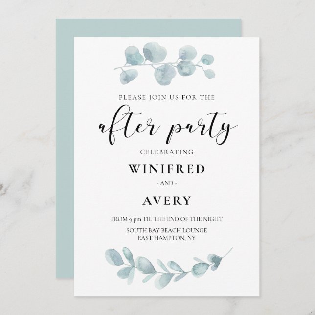 Invitation Végétal aquarelle minimaliste après fête (Devant / Derrière)