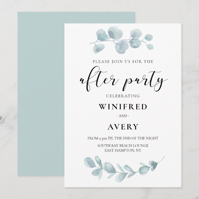 Invitation Végétal aquarelle minimaliste après la fête (Devant / Derrière)