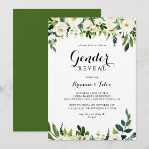 Invitation Végétal Blanc Automne Floral Genre Reveal Party