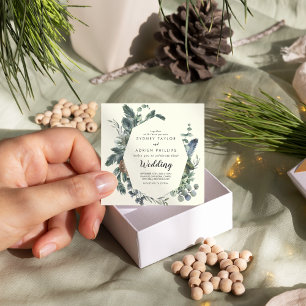 Invitation Végétal d'hiver Mariage recto verso ivoire