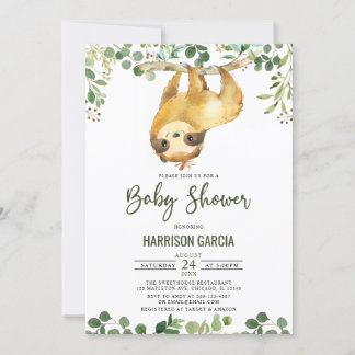 Invitation Végétal Floral mignonne Sloth Baby shower Invitati