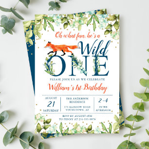 Invitation Végétal Forêt sauvage Un renard premier anniversai