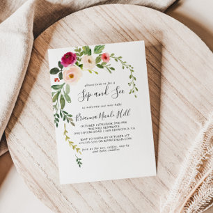 Invitation Végétal Rose Blush Floral Sip et voir