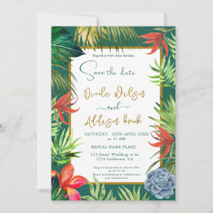 Invitation Végétal tropical palmier or script