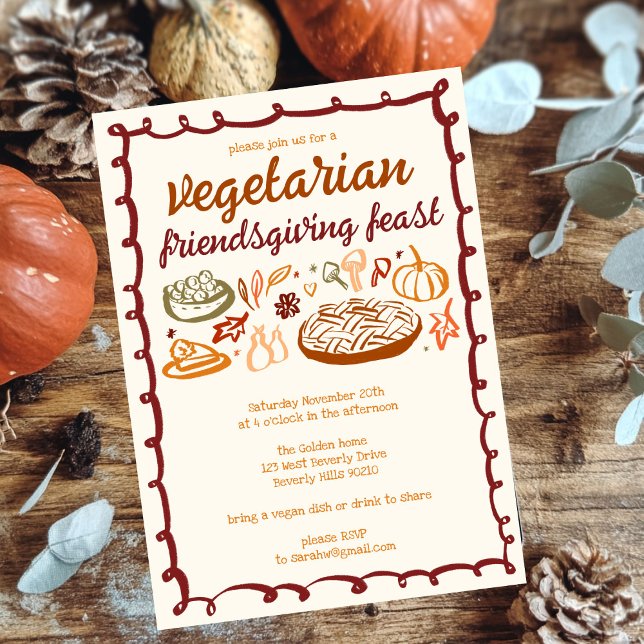 Invitation VÉGÉTARIEN Whimsgiving Friendsgiving (Whimsical VEGETARIAN VEGAN Thanksgiving Friendsgiving Invitation
)