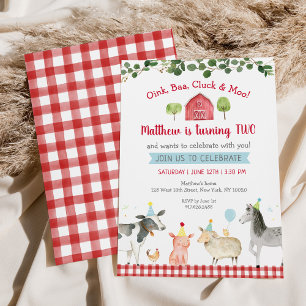 Invitation Végétation animale agricole Barnyard 2e anniversai