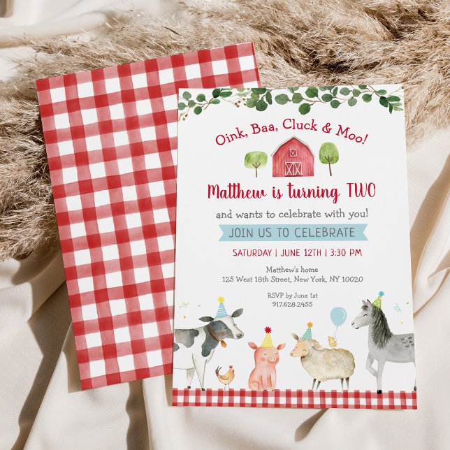 Invitation Végétation animale agricole Barnyard 2e anniversai (Créateur téléchargé)