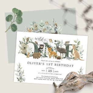 Invitation Végétation Animaux australiens Wild Un 1er anniver