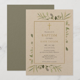 Invitation Végétation aquarelle rustique baptême
