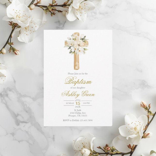 Invitation Végétation avec croix Baptême (Créateur téléchargé)