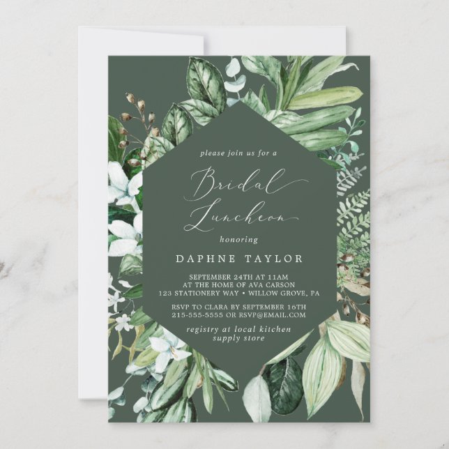 Invitation Végétation boisée | Déjeuner nuptial vert Hunter (Devant)