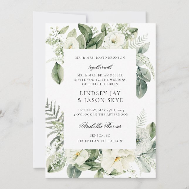 Invitation Végétation botanique d'hiver Mariage floral blanc (Devant)