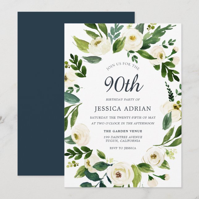 Invitation Végétation Botanique Floral 90e anniversaire Invit (Devant / Derrière)