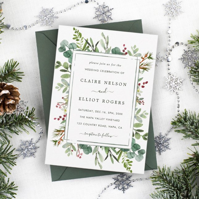 Invitation Végétation botanique Noël Vacances Mariage vert (Créateur téléchargé)