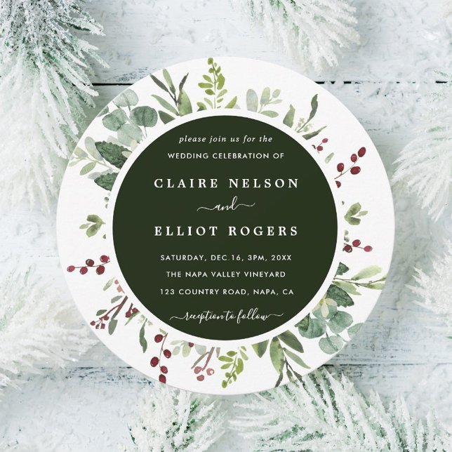 Invitation Végétation botanique Noël Vert Mariage Cercle (Créateur téléchargé)