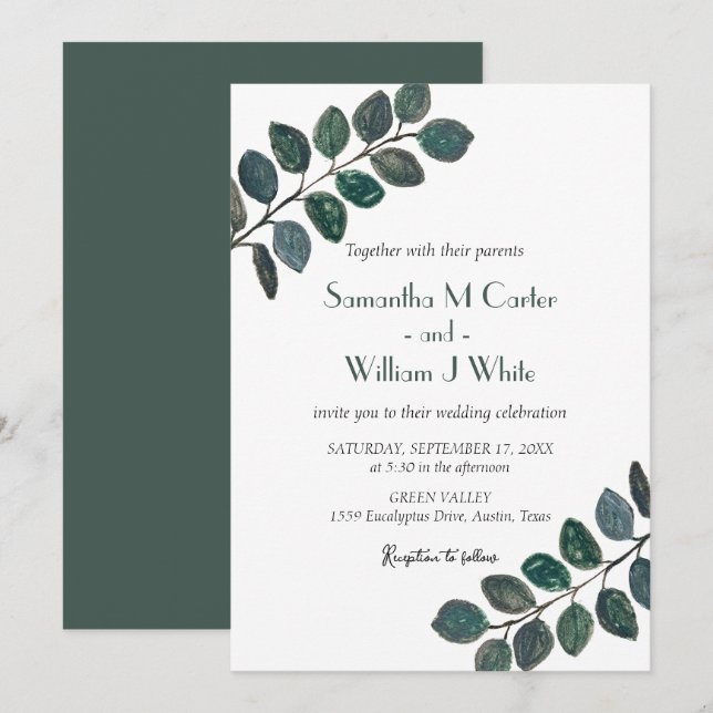 Invitation Végétation botanique rustique Eucalyptus (Devant / Derrière)
