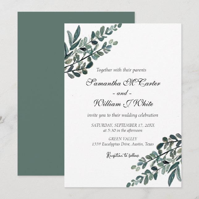 Invitation Végétation botanique rustique Eucalyptus (Devant / Derrière)