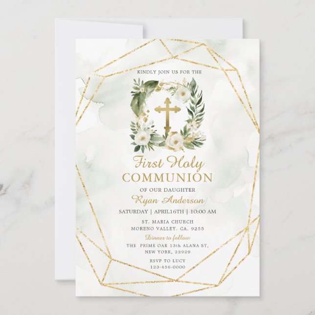 Invitation Végétation de la couronne Roses blanches Première  (Devant)